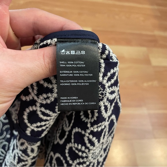 Maeve Anthropologie Navy Embroidery Floral Cropped Draped Shrug Jacket One Size - Picture 10 of 16